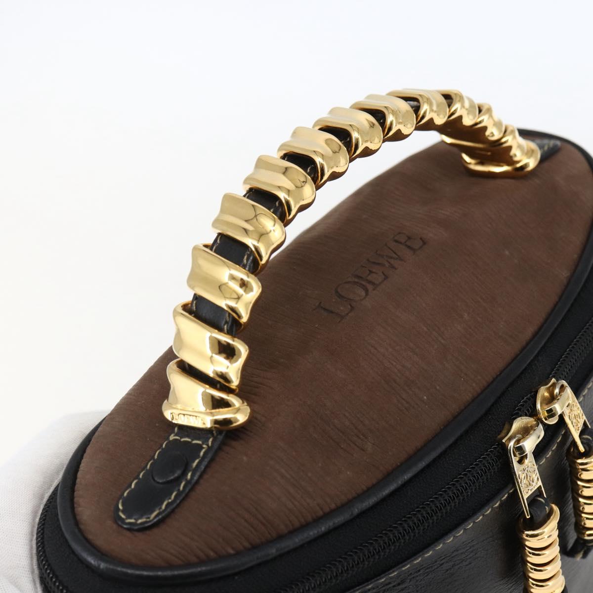 LOEWE Vanity Velazquez Hand Bag Leather Black Gold Auth mr2053