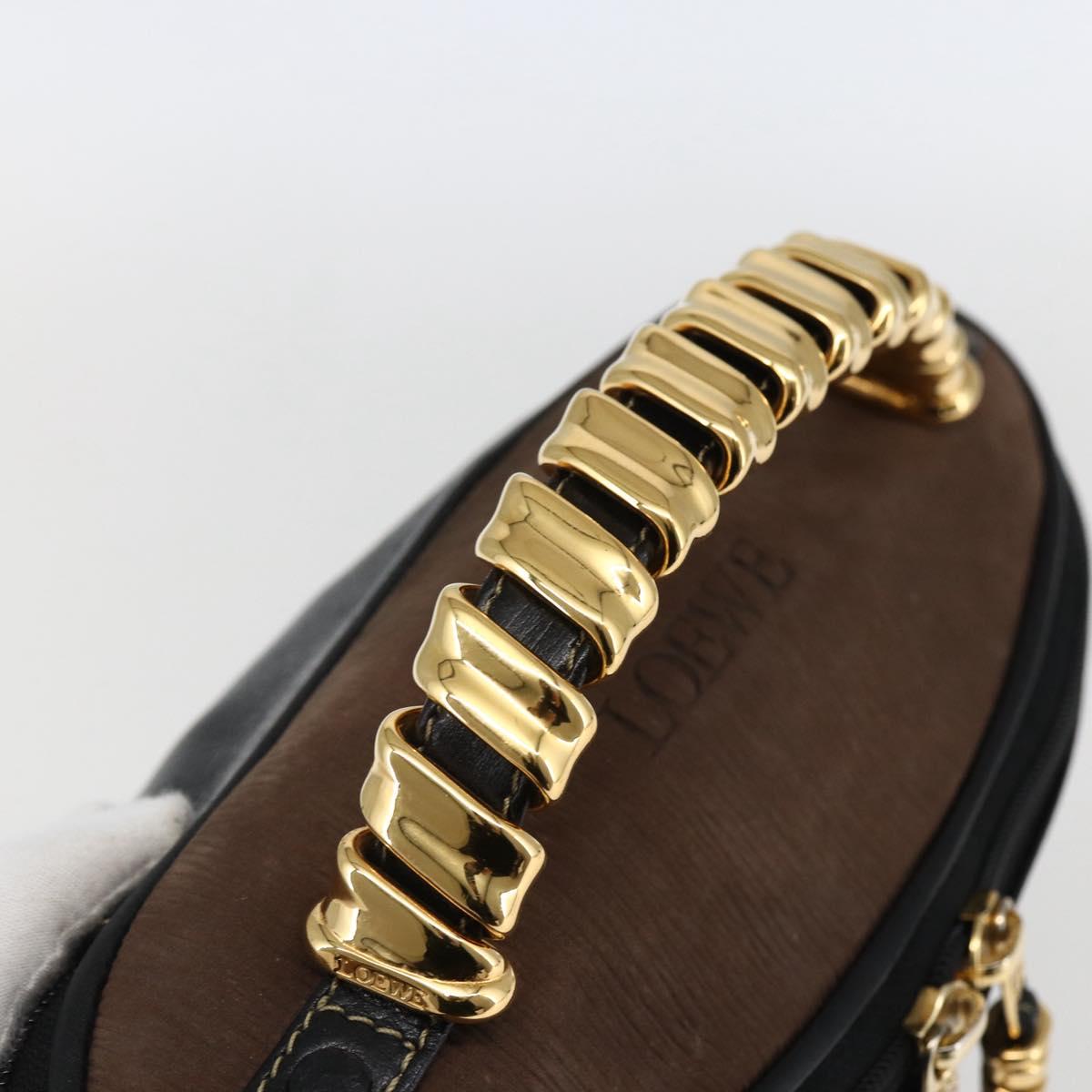 LOEWE Vanity Velazquez Hand Bag Leather Black Gold Auth mr2053