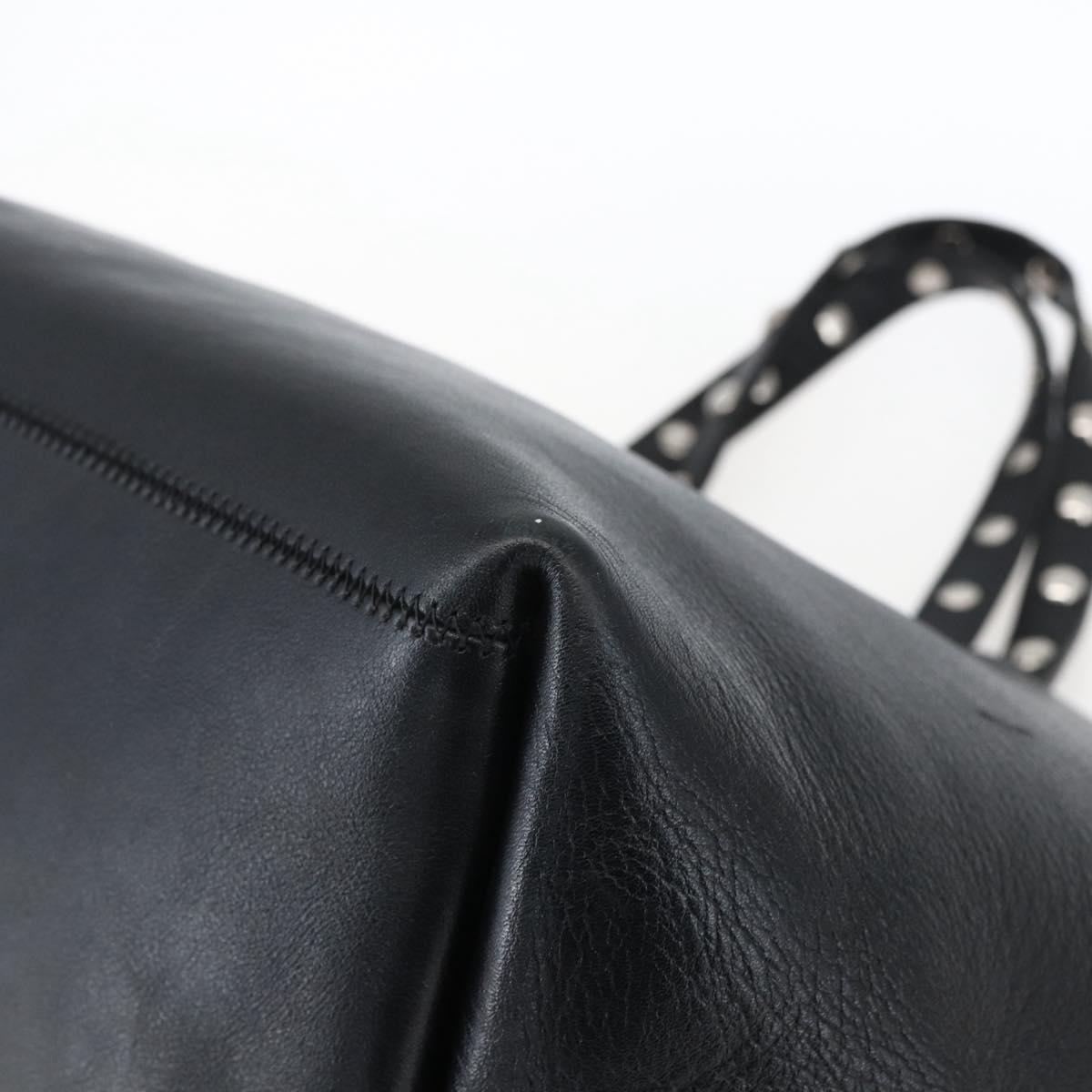 CELINE Studs Hand Bag Leather Black Silver Auth mr2054