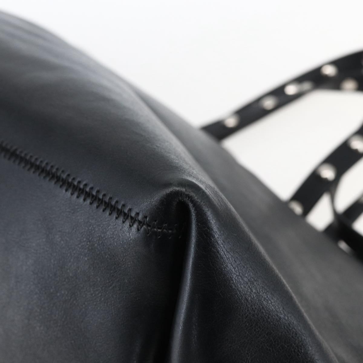 CELINE Studs Hand Bag Leather Black Silver Auth mr2054