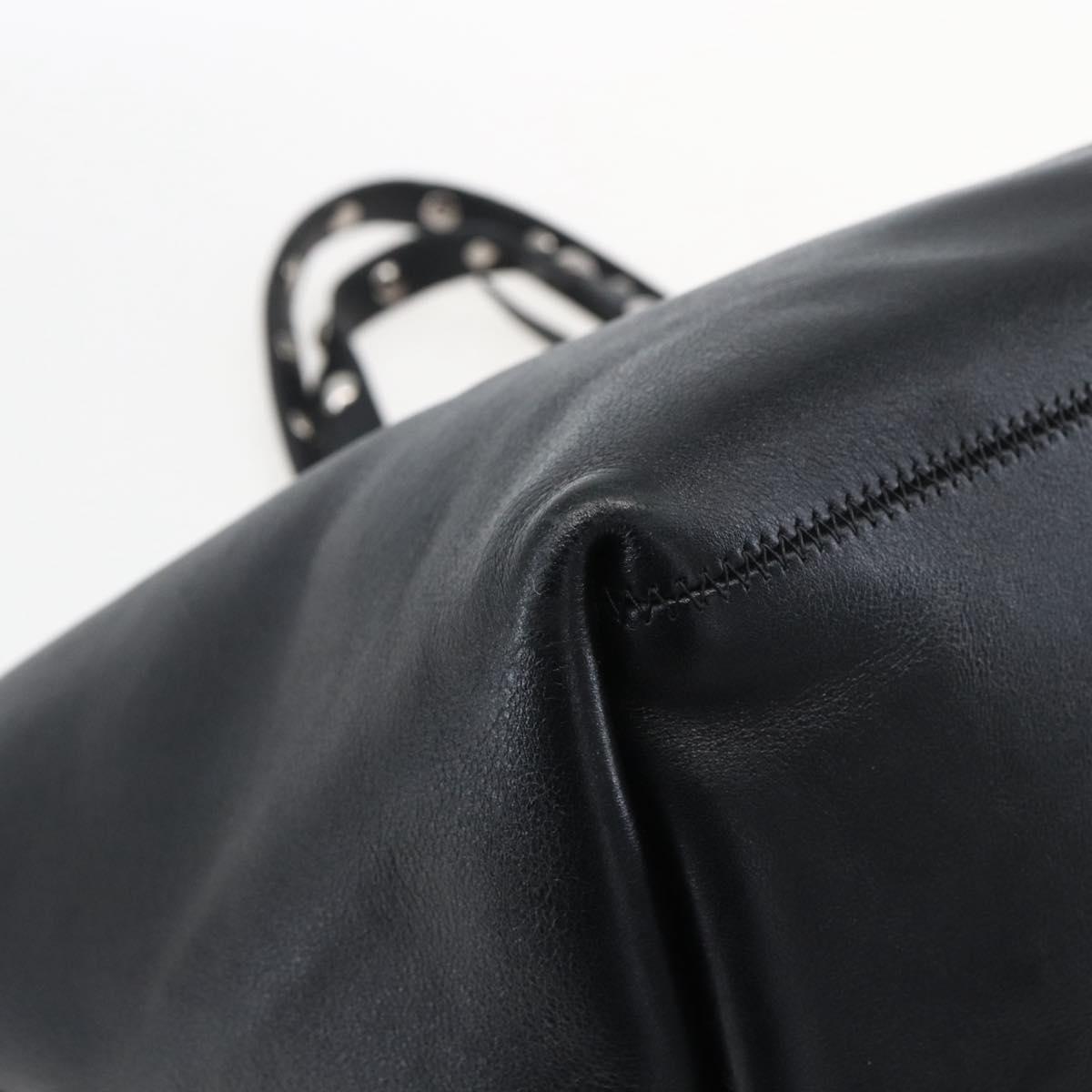 CELINE Studs Hand Bag Leather Black Silver Auth mr2054