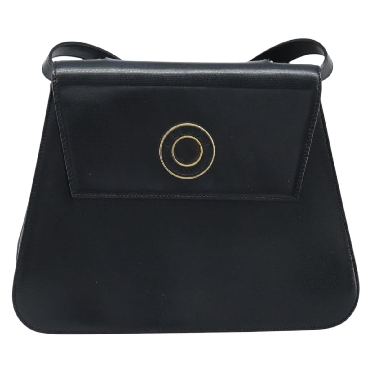 CELINE Hand Bag Leather 2way Black Gold Auth mr2055