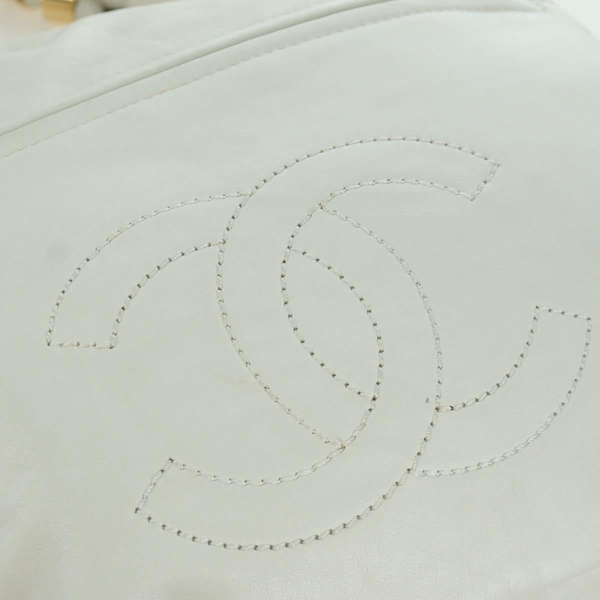 CHANEL Hand Bag Leather 2way White Gold CC Auth mr2057V