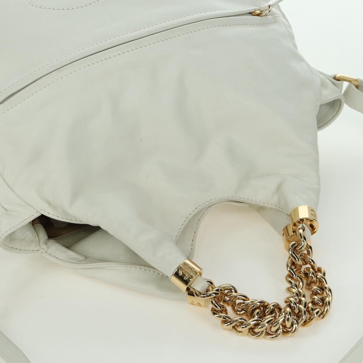 CHANEL Hand Bag Leather 2way White Gold CC Auth mr2057V