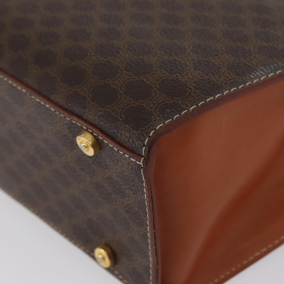 CELINE Macadam Canvas Hand Bag PVC Leather Brown Gold Auth mr2058