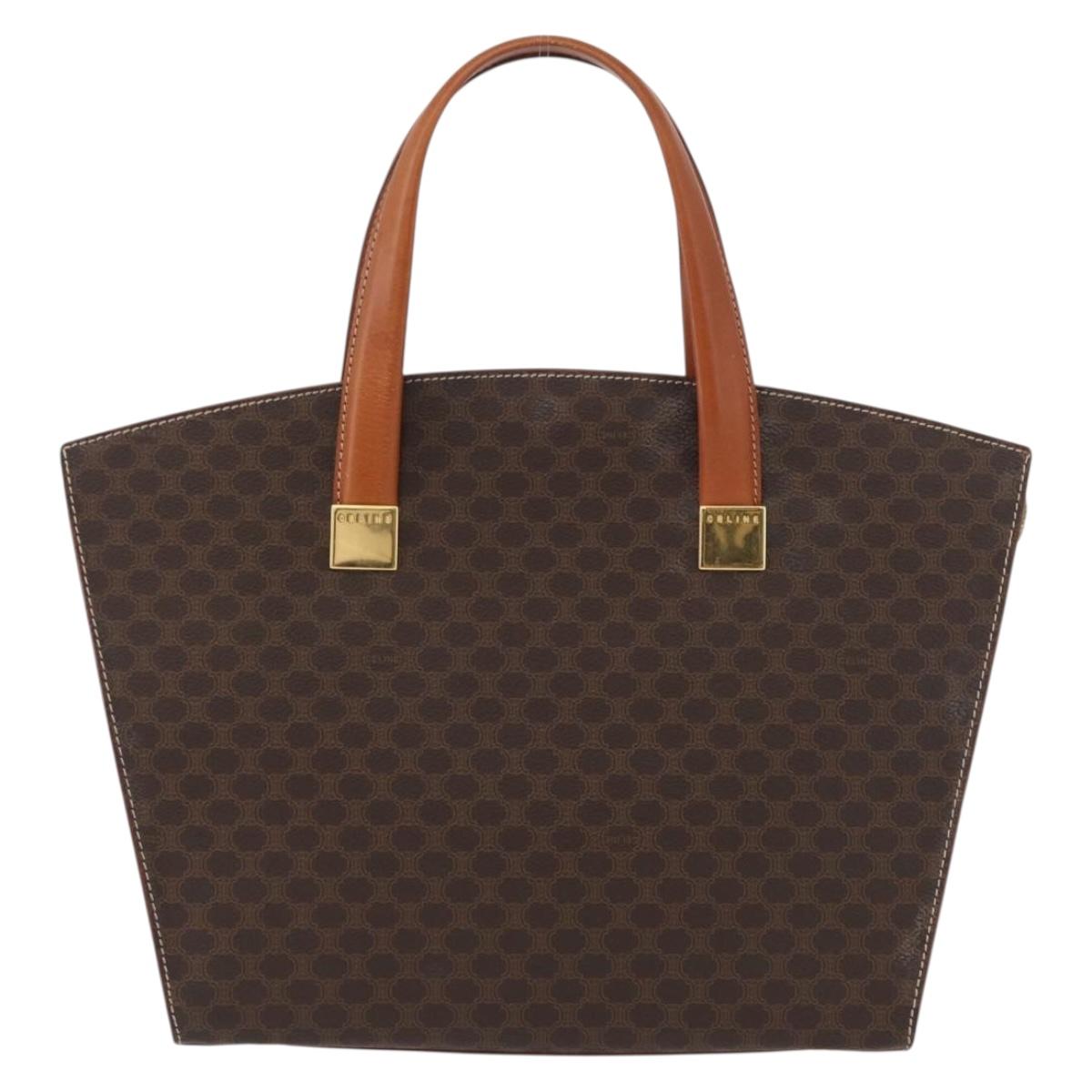 CELINE Macadam Canvas Hand Bag PVC Leather Brown Gold Auth mr2058