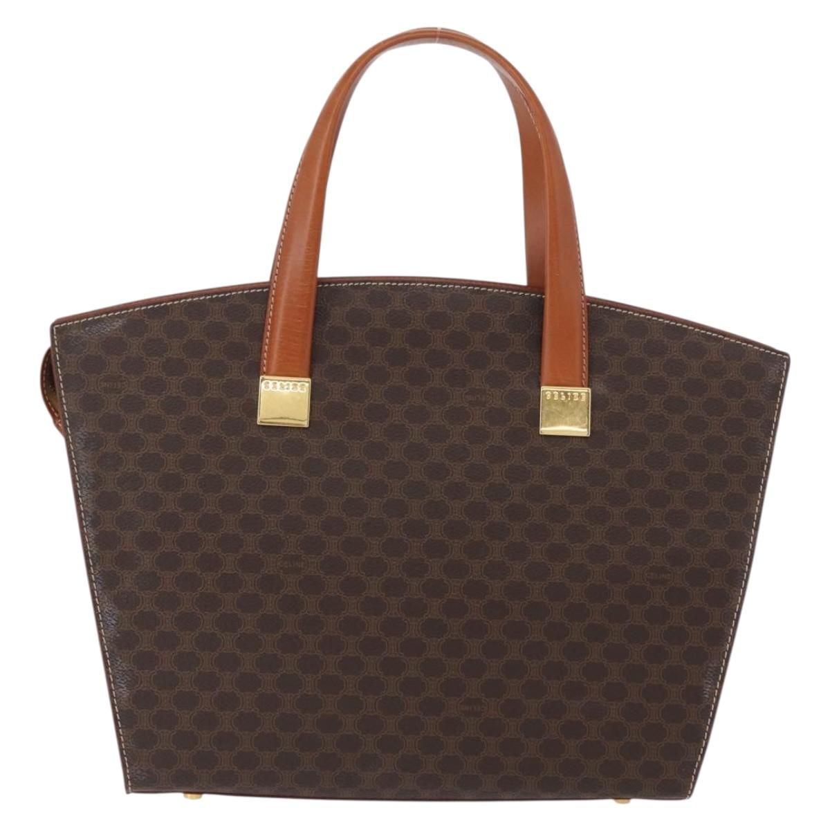 CELINE Macadam Canvas Hand Bag PVC Leather Brown Gold Auth mr2058