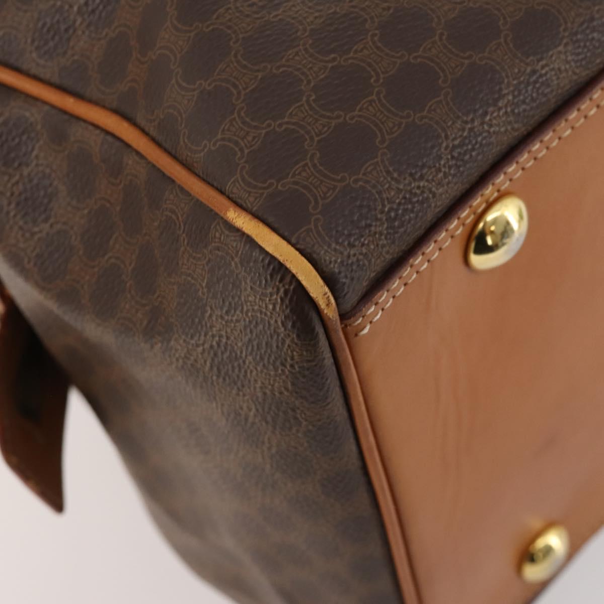 CELINE Macadam Canvas Boston Bag PVC Leather Brown Gold Auth mr2062