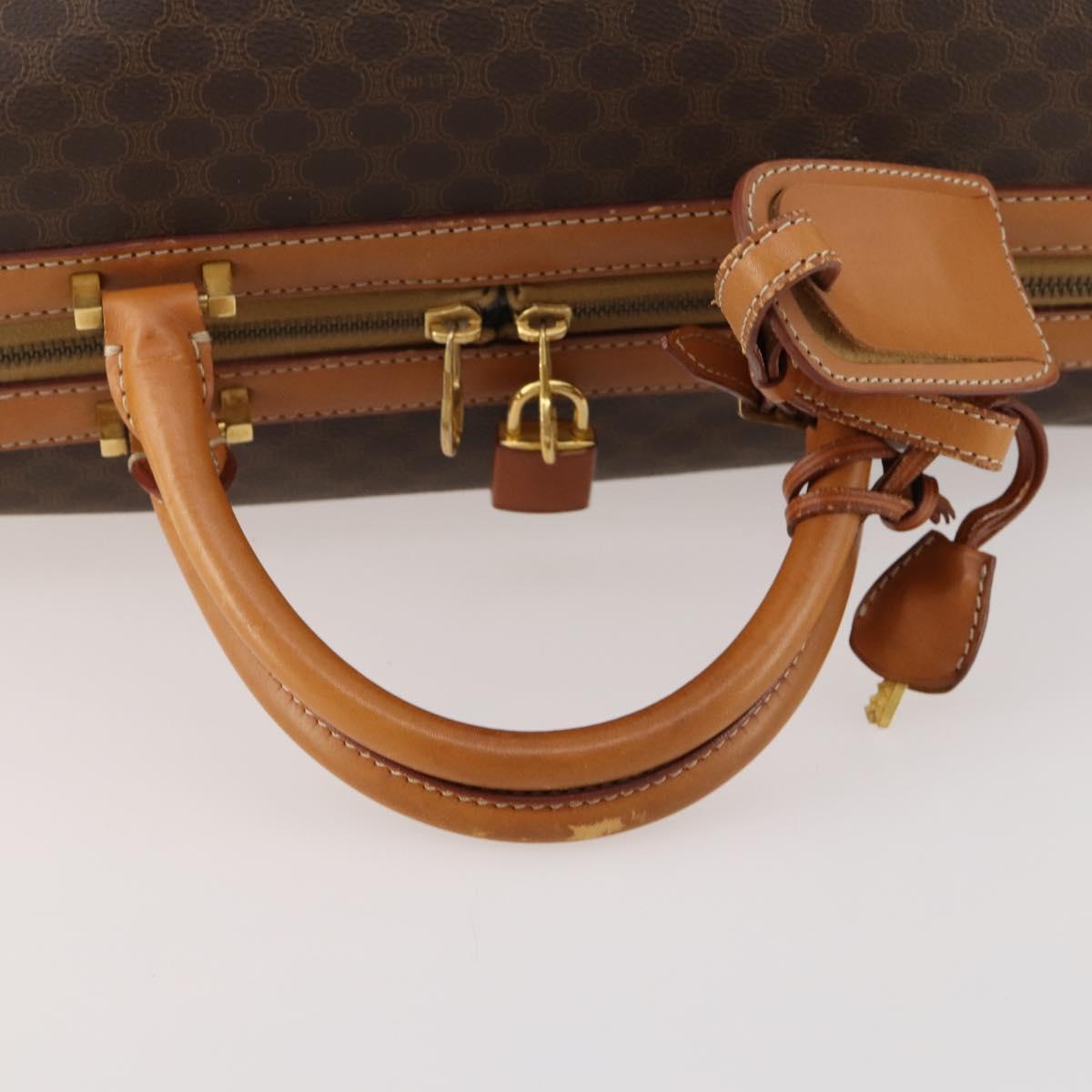 CELINE Macadam Canvas Boston Bag PVC Leather Brown Gold Auth mr2062