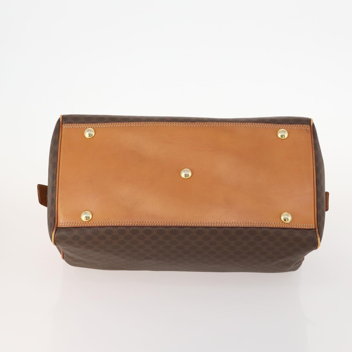 CELINE Macadam Canvas Boston Bag PVC Leather Brown Gold Auth mr2062