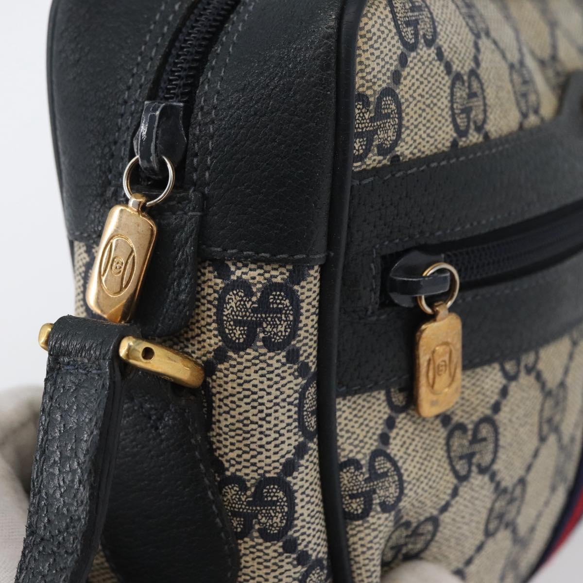 GUCCI GG Supreme Sherry Line Shoulder Bag PVC Navy Gold 120 02 004 Auth mr2064