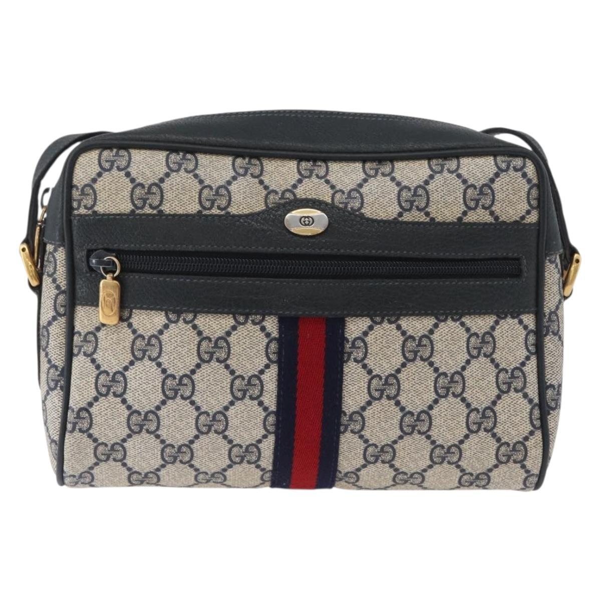 GUCCI GG Supreme Sherry Line Shoulder Bag PVC Navy Gold 120 02 004 Auth mr2064