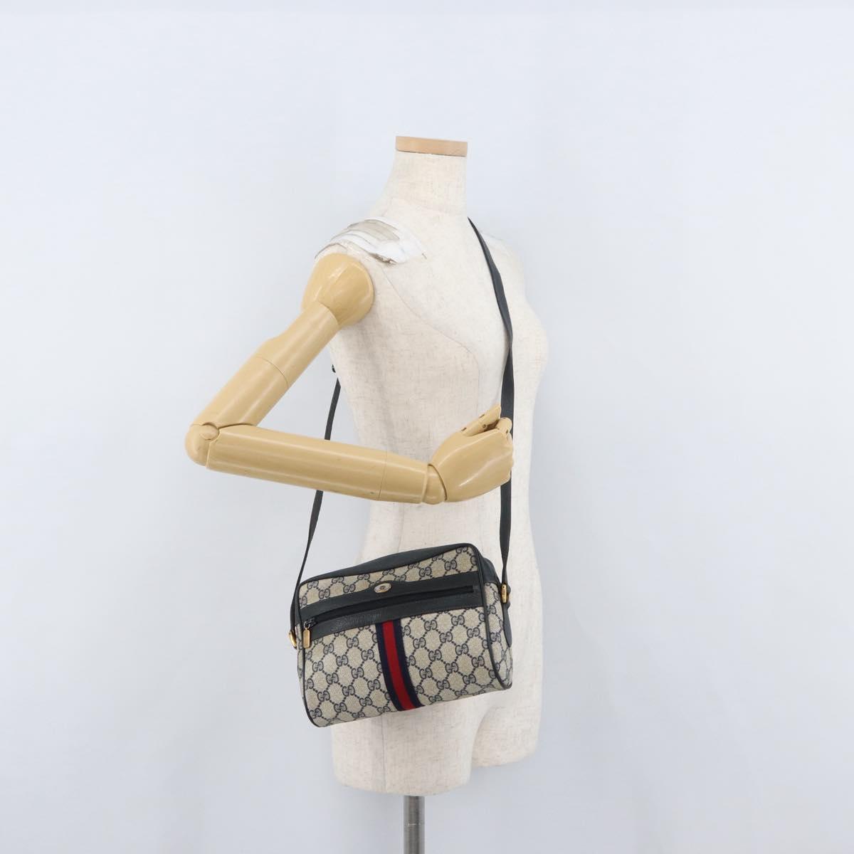 GUCCI GG Supreme Sherry Line Shoulder Bag PVC Navy Gold 120 02 004 Auth mr2064