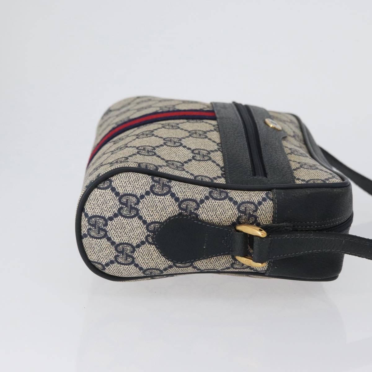 GUCCI GG Supreme Sherry Line Shoulder Bag PVC Navy Gold 120 02 004 Auth mr2064