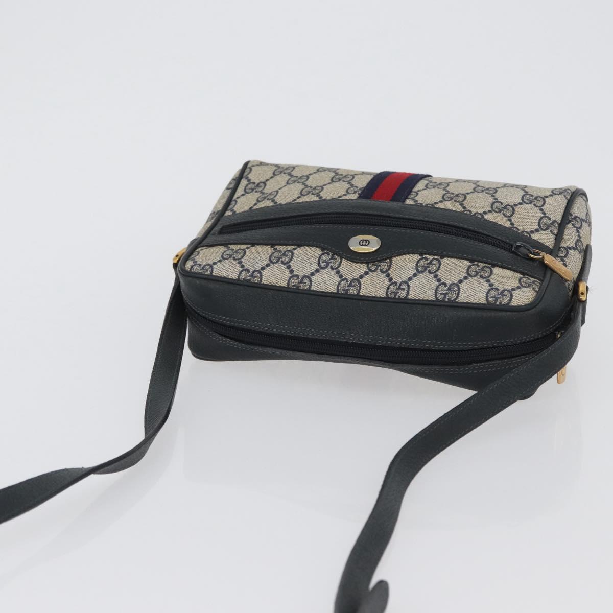 GUCCI GG Supreme Sherry Line Shoulder Bag PVC Navy Gold 120 02 004 Auth mr2064