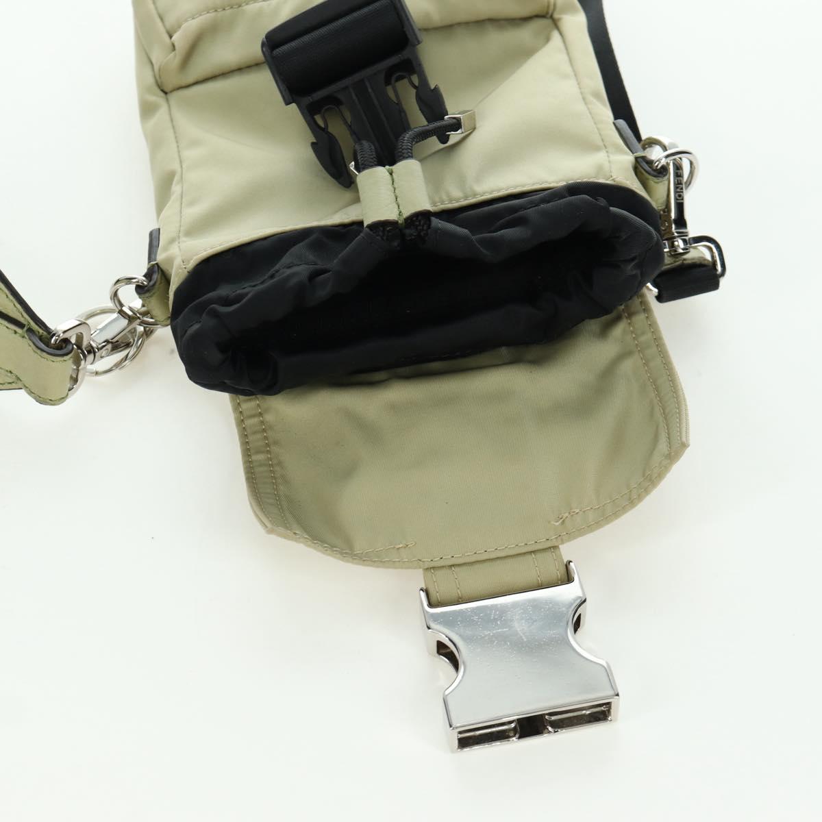 FENDI Fendines Shoulder Bag Nylon Green Silver Auth mr2067V