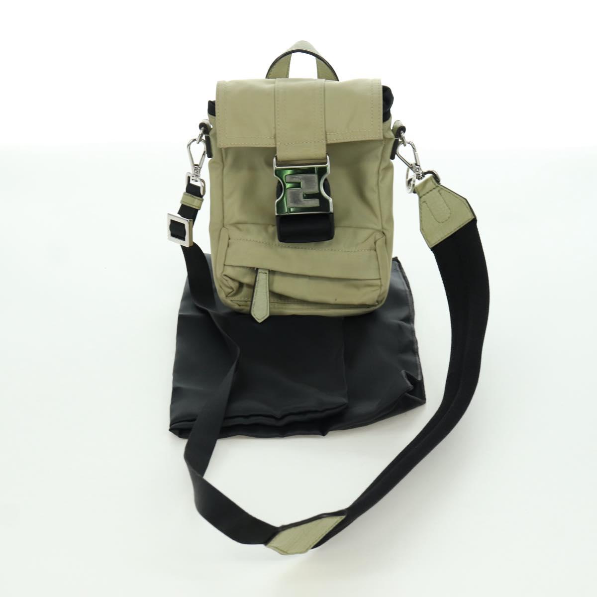 FENDI Fendines Shoulder Bag Nylon Green Silver Auth mr2067V