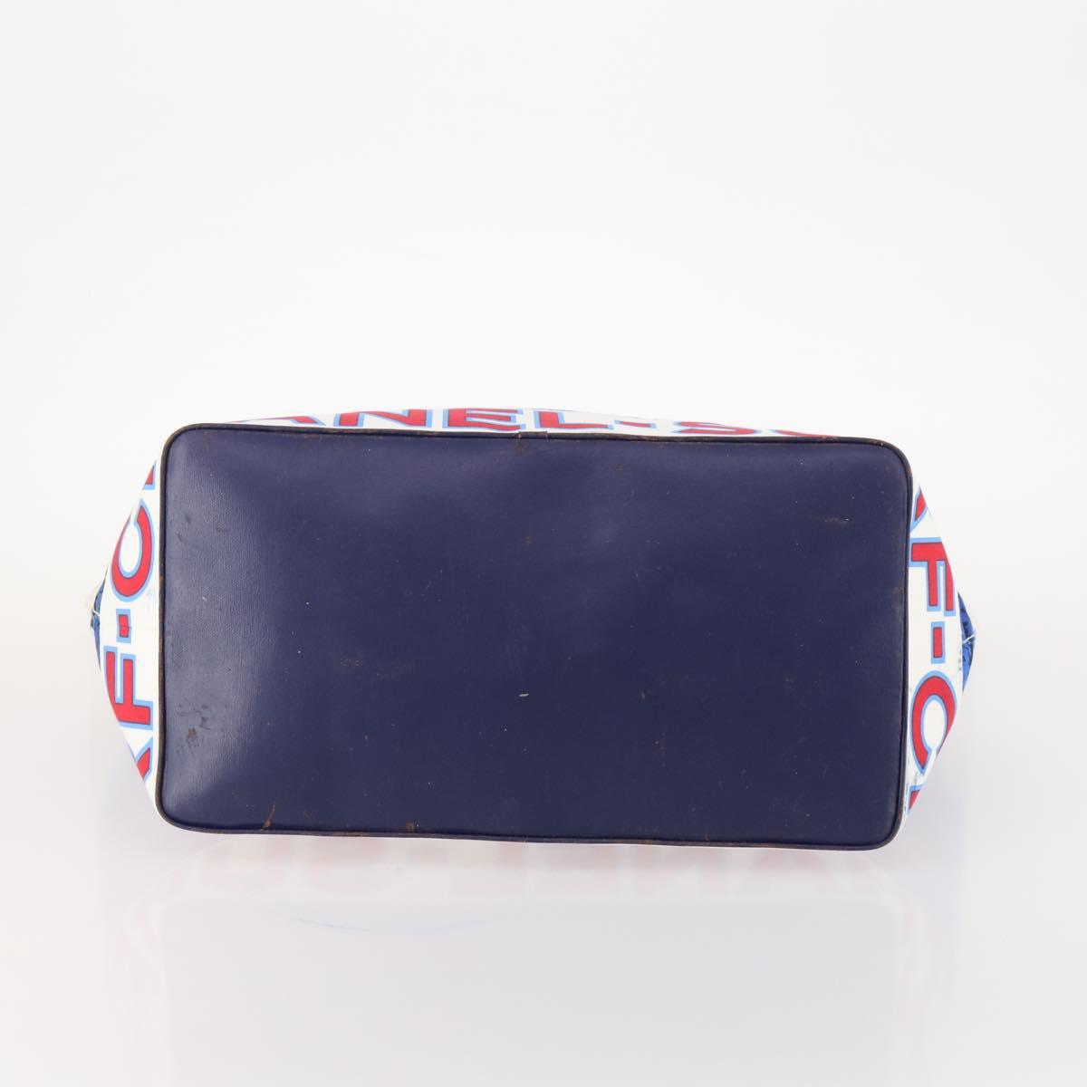CHANEL Surfline Tote Bag Canvas Blue White Red CC Auth mr2068V