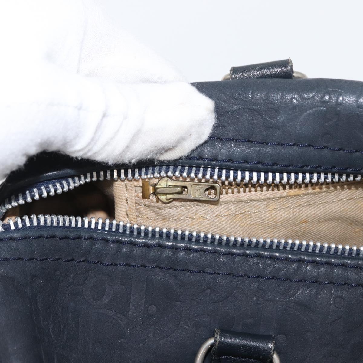 Christian Dior Boston Bag Suede Navy Silver Auth mr2069