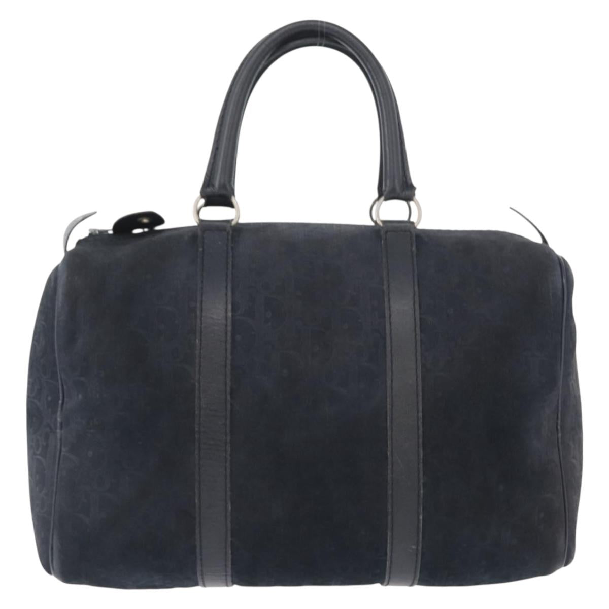 Christian Dior Boston Bag Suede Navy Silver Auth mr2069