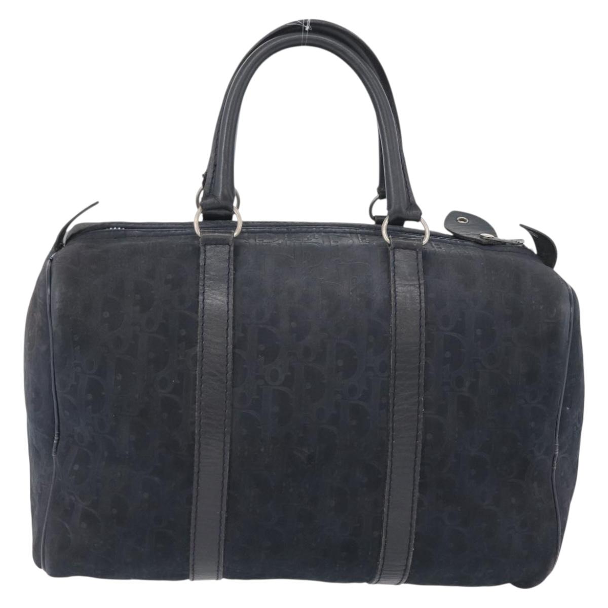 Christian Dior Boston Bag Suede Navy Silver Auth mr2069