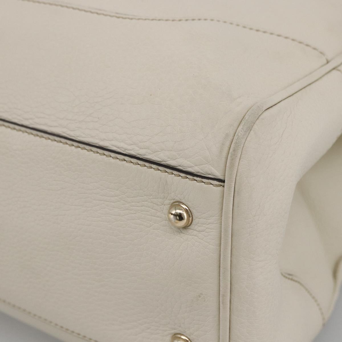 GUCCI Bamboo Hand Bag Leather White Gold 282317 Auth mr2074