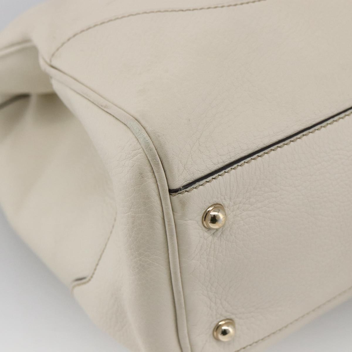 GUCCI Bamboo Hand Bag Leather White Gold 282317 Auth mr2074