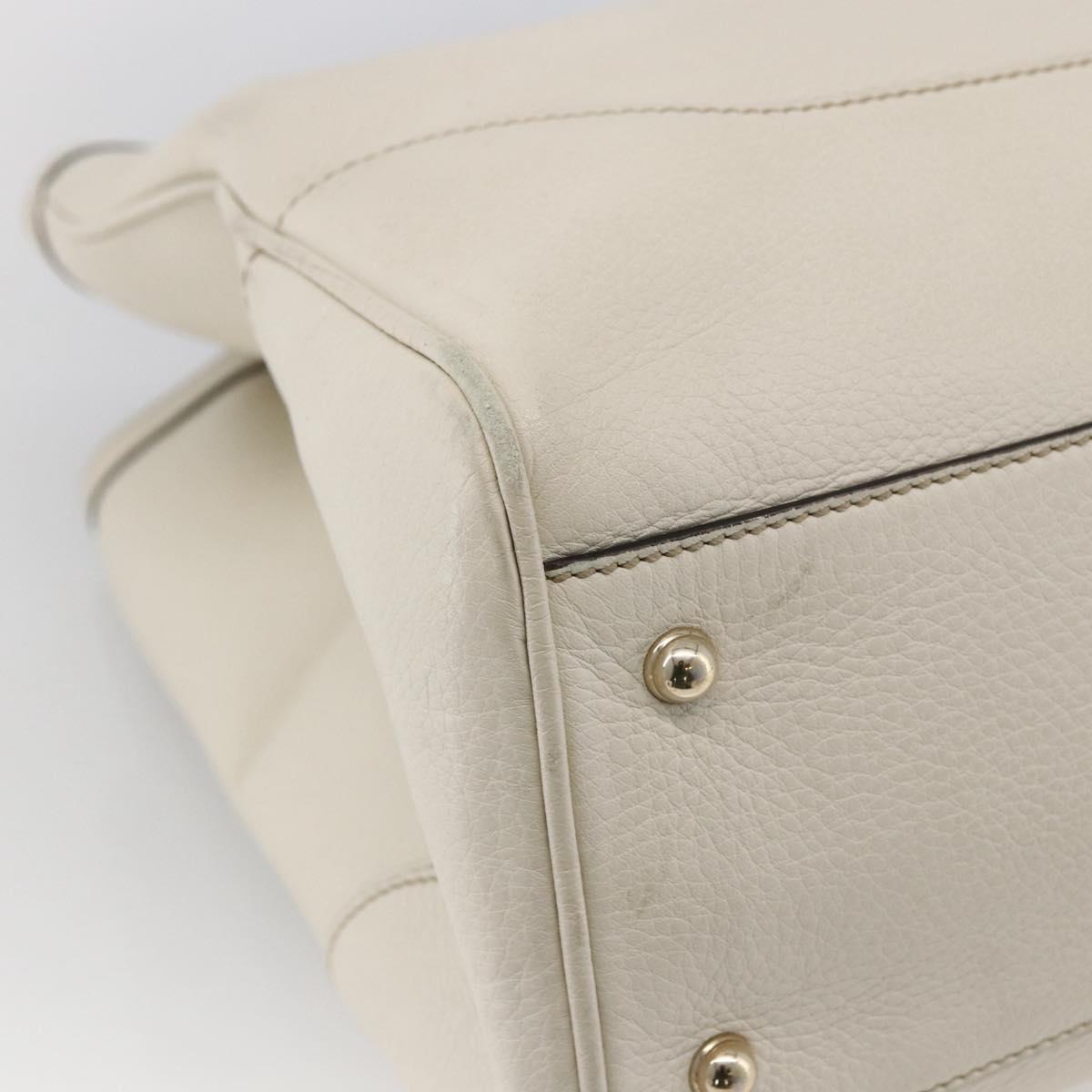 GUCCI Bamboo Hand Bag Leather White Gold 282317 Auth mr2074