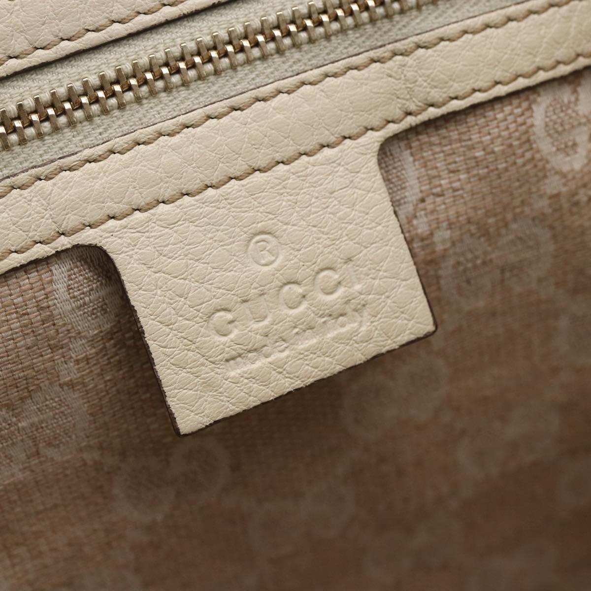 GUCCI Bamboo Hand Bag Leather White Gold 282317 Auth mr2074
