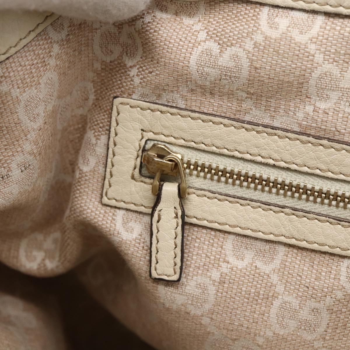 GUCCI Bamboo Hand Bag Leather White Gold 282317 Auth mr2074