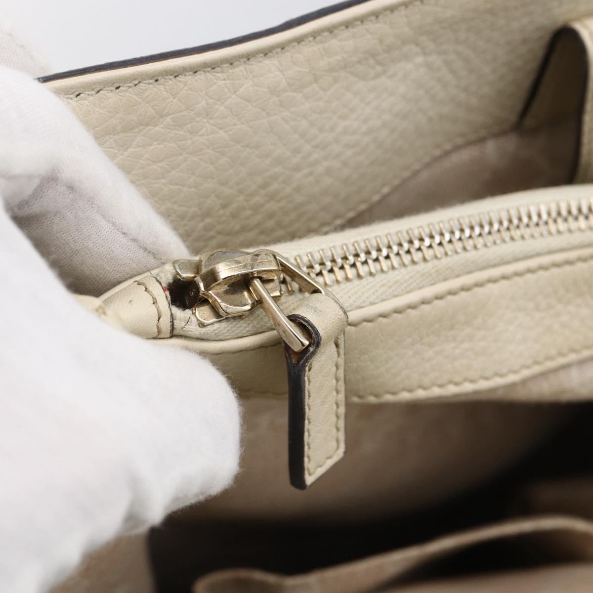 GUCCI Bamboo Hand Bag Leather White Gold 282317 Auth mr2074