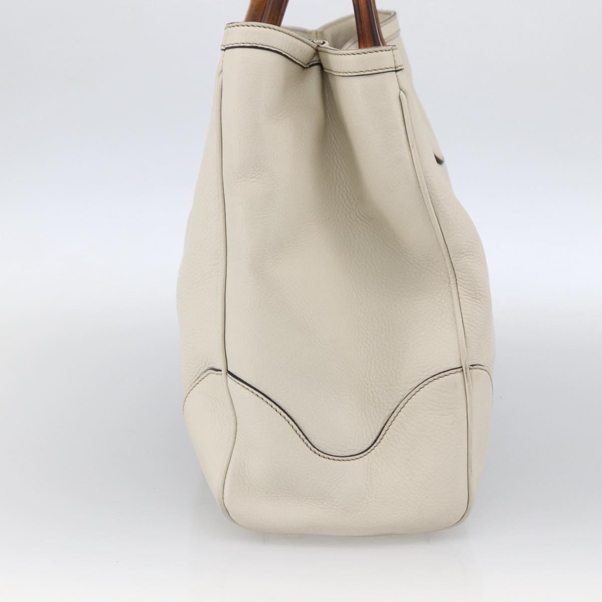 GUCCI Bamboo Hand Bag Leather White Gold 282317 Auth mr2074