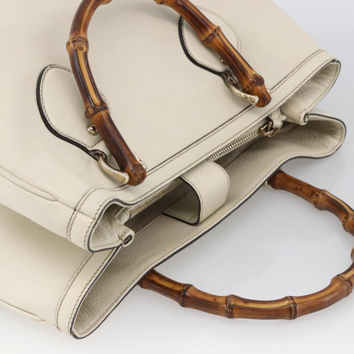 GUCCI Bamboo Hand Bag Leather White Gold 282317 Auth mr2074