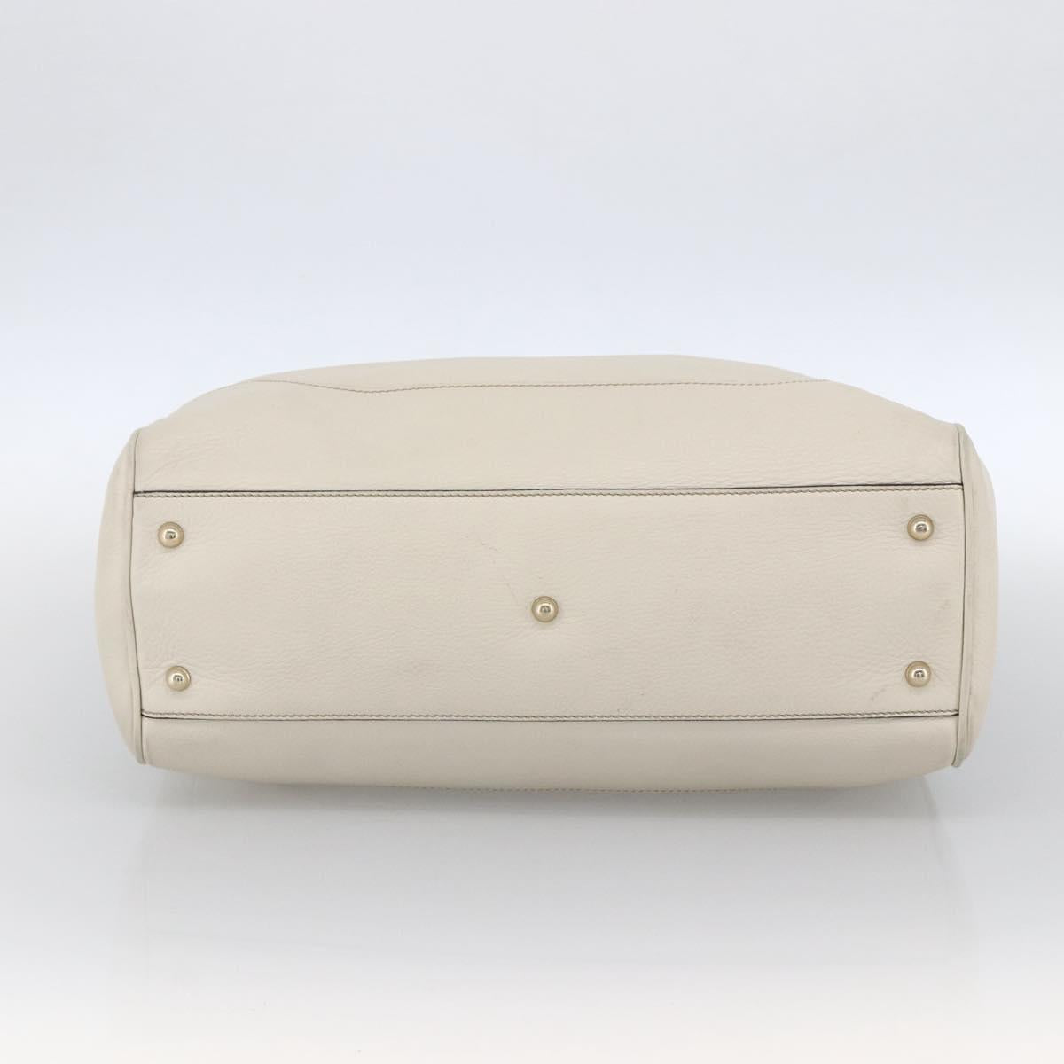 GUCCI Bamboo Hand Bag Leather White Gold 282317 Auth mr2074