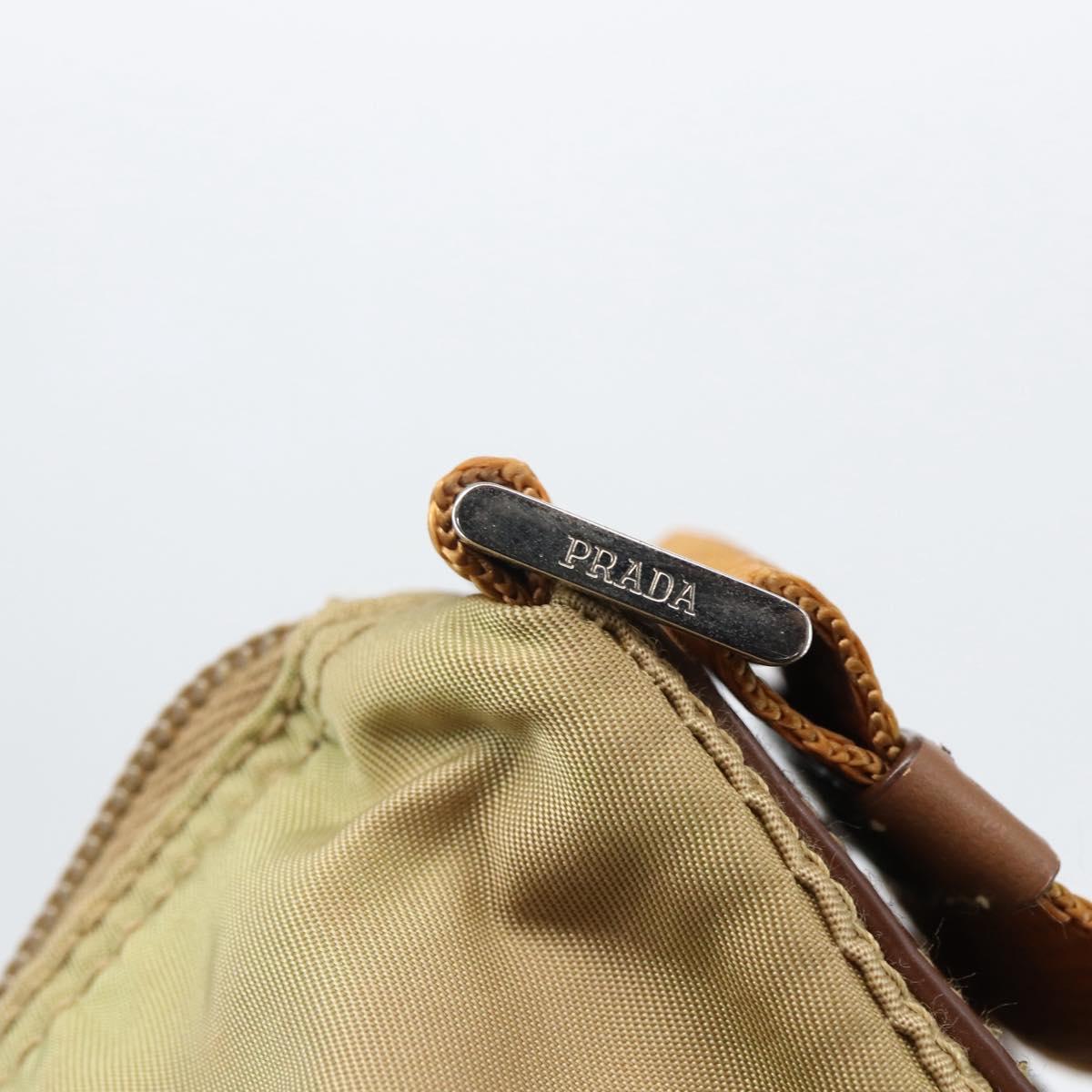 PRADA Shoulder Bag Nylon Beige Silver Auth mr2076