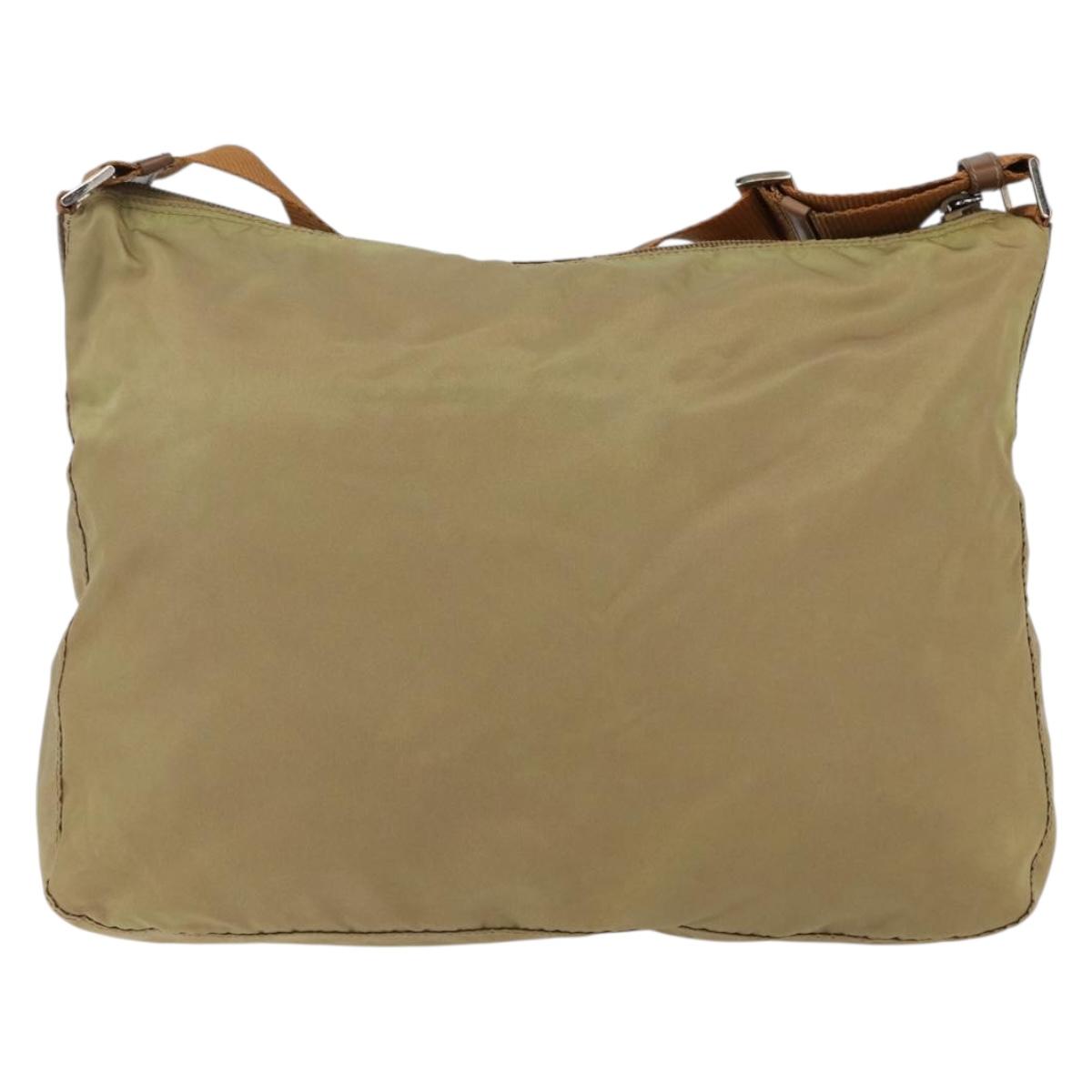PRADA Shoulder Bag Nylon Beige Silver Auth mr2076