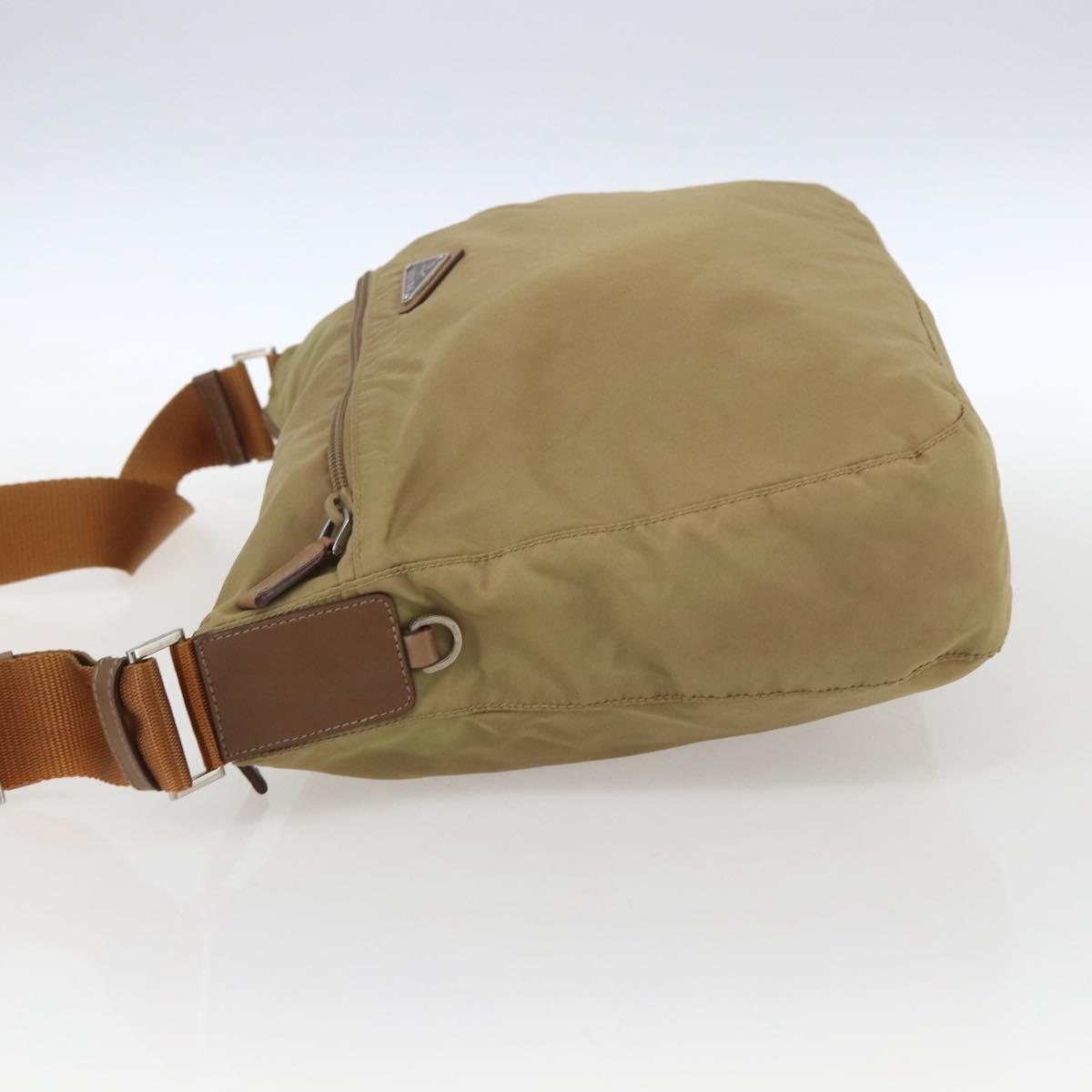 PRADA Shoulder Bag Nylon Beige Silver Auth mr2076