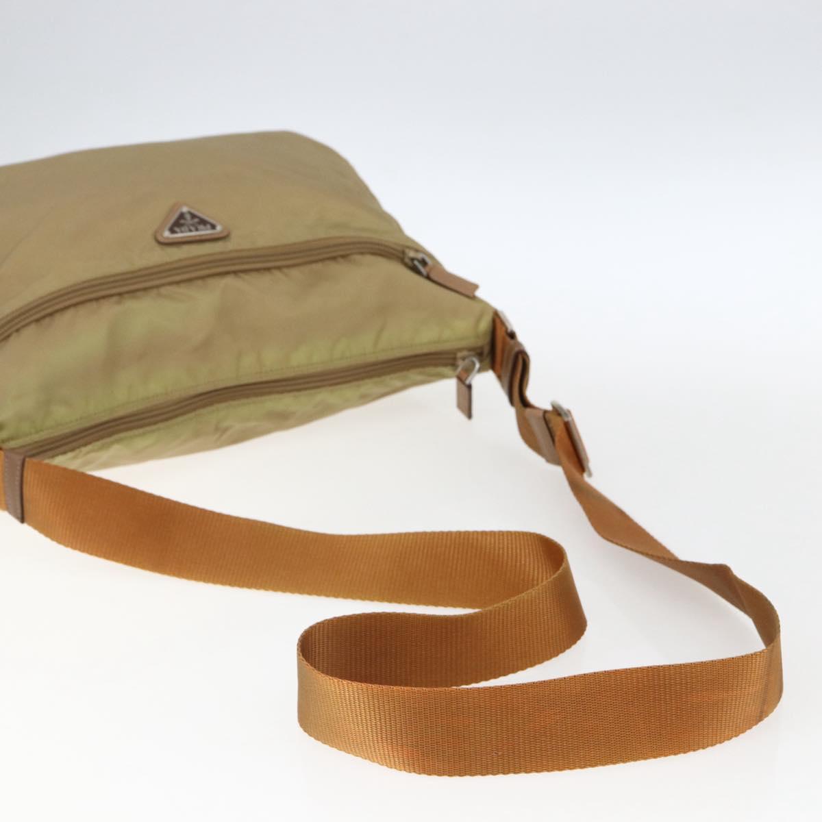 PRADA Shoulder Bag Nylon Beige Silver Auth mr2076
