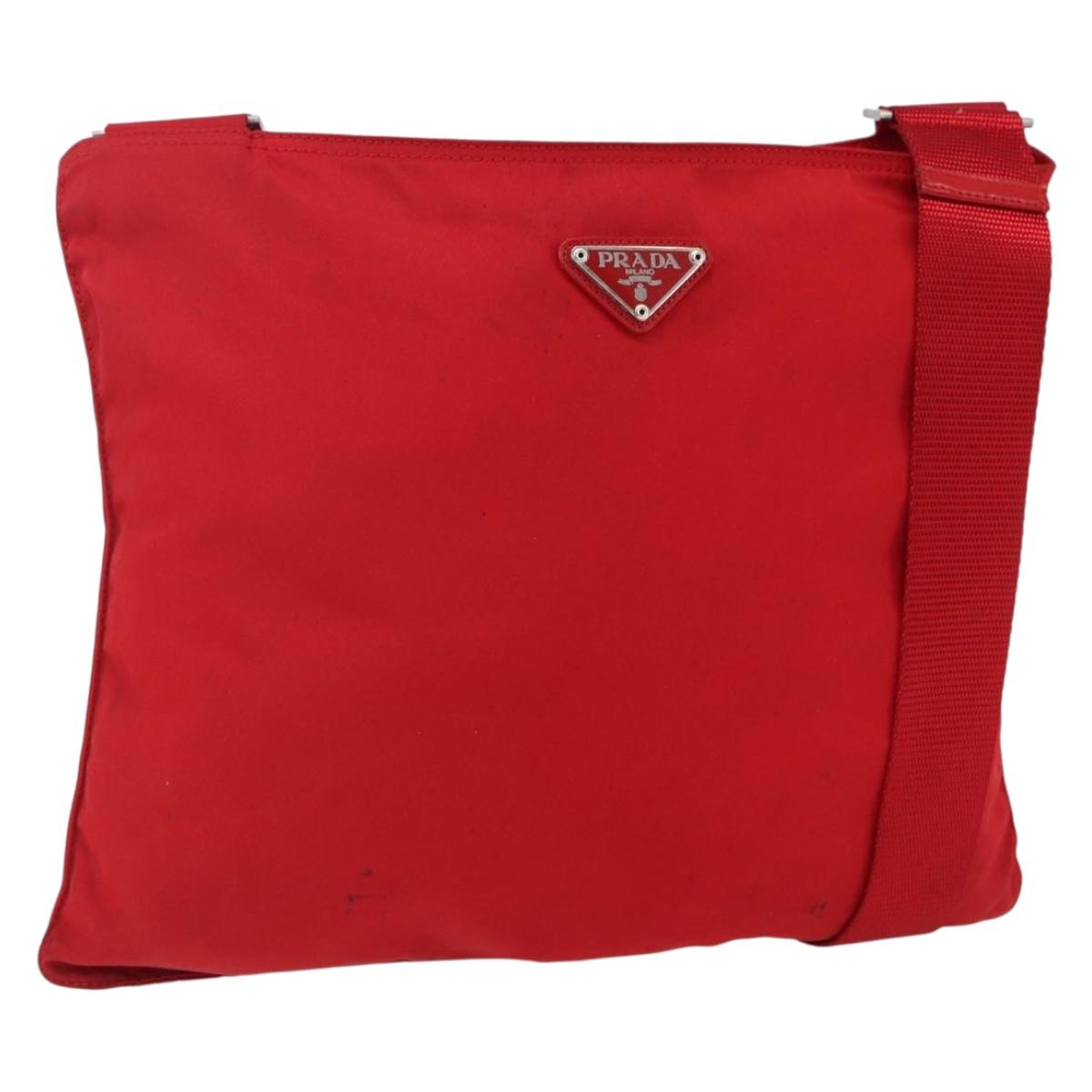 PRADA Shoulder Bag Nylon Red Silver Auth mr2077