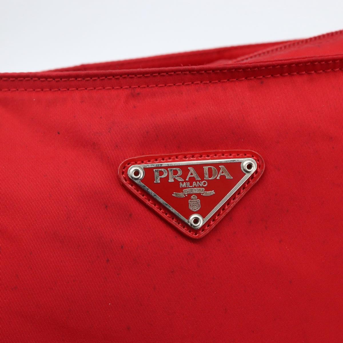 PRADA Shoulder Bag Nylon Red Silver Auth mr2077