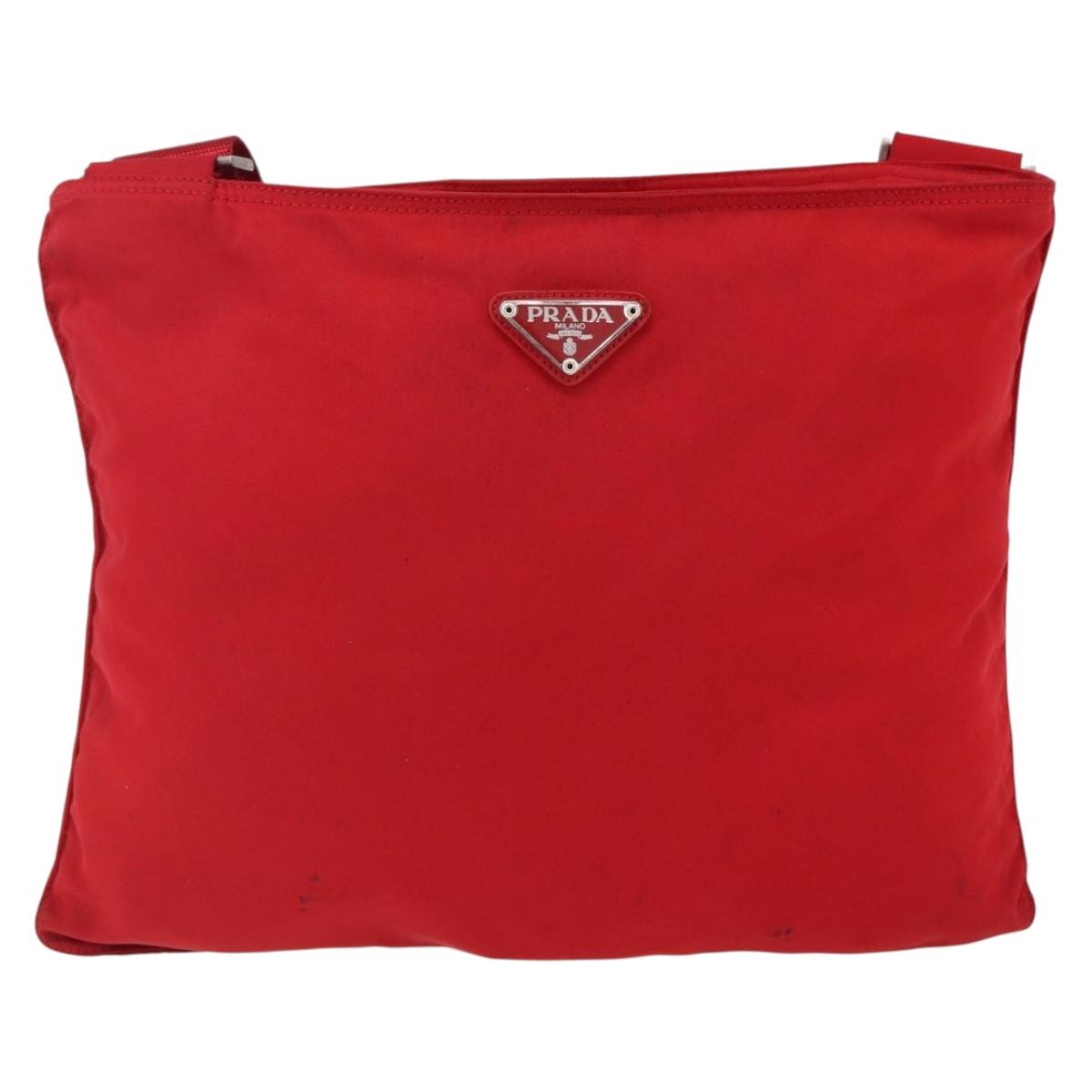 PRADA Shoulder Bag Nylon Red Silver Auth mr2077
