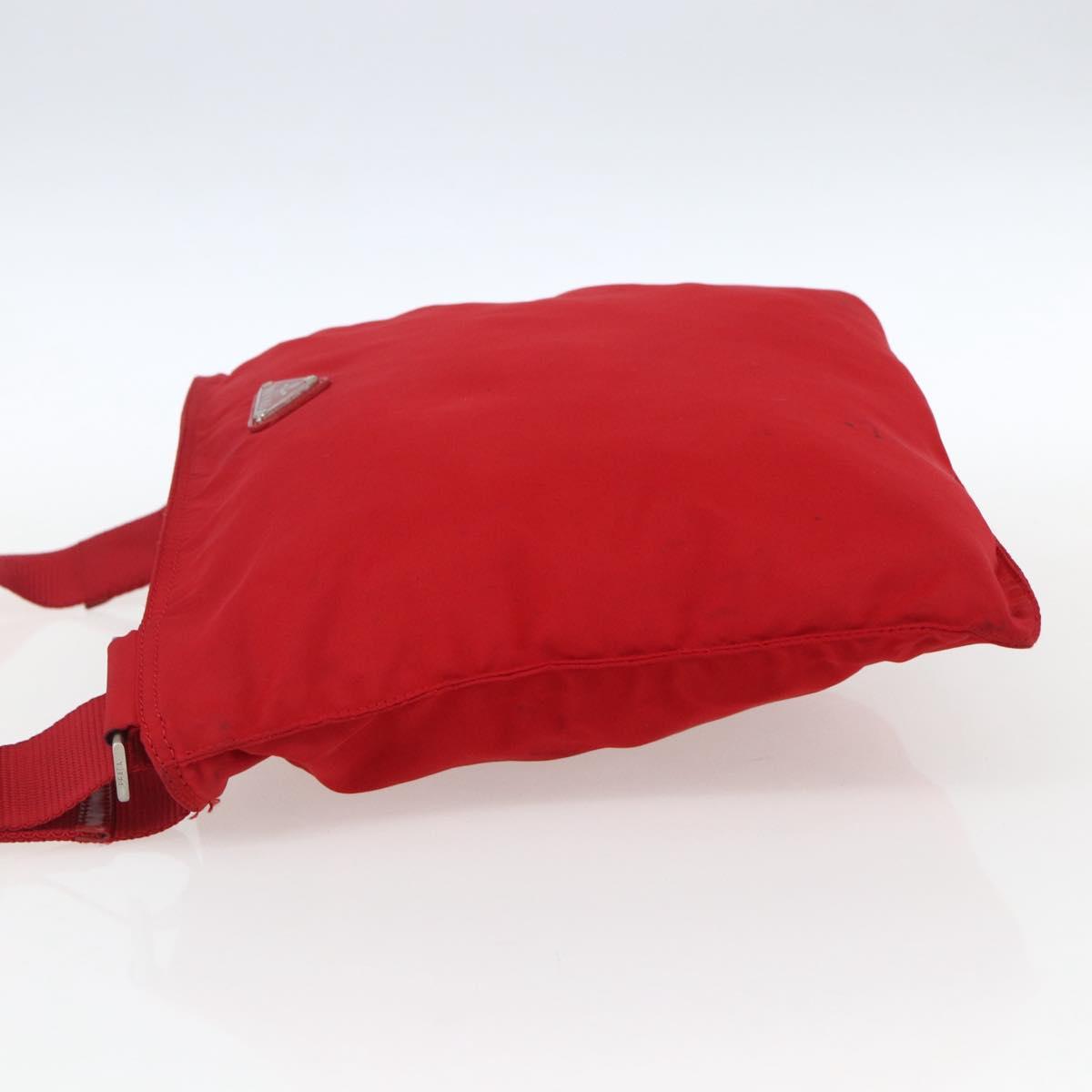 PRADA Shoulder Bag Nylon Red Silver Auth mr2077