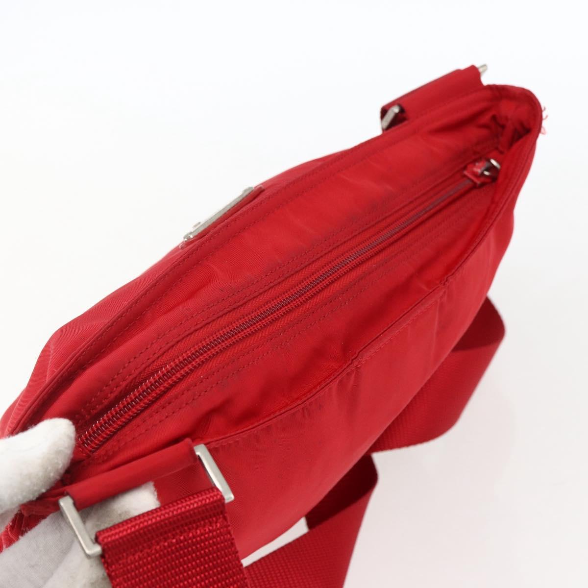 PRADA Shoulder Bag Nylon Red Silver Auth mr2077