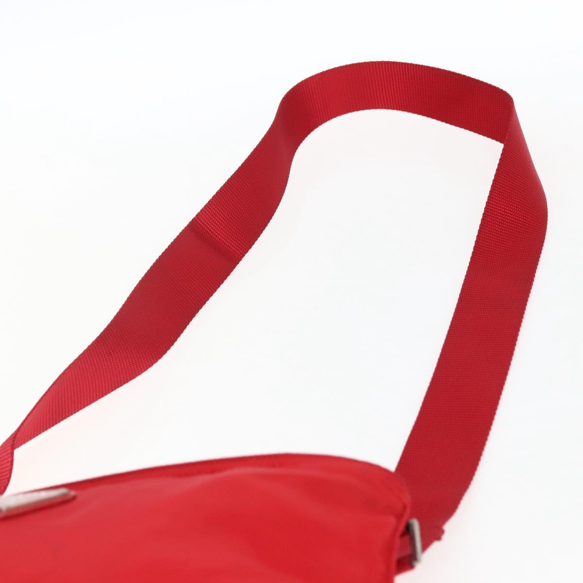 PRADA Shoulder Bag Nylon Red Silver Auth mr2077