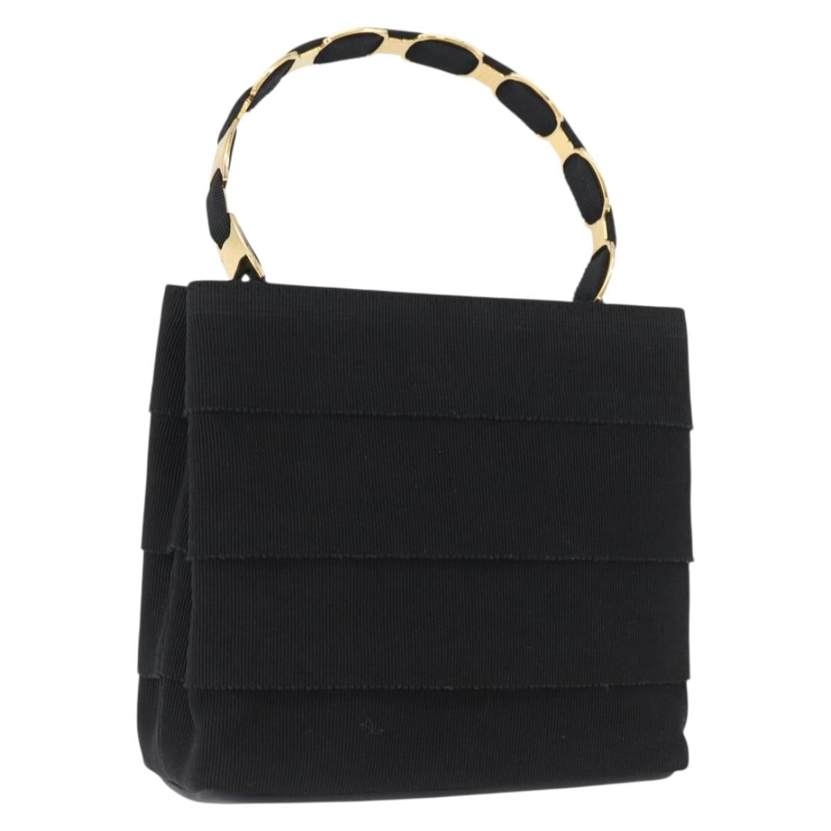 Salvatore Ferragamo Vala Hand Bag Canvas Black Gold Auth mr2078