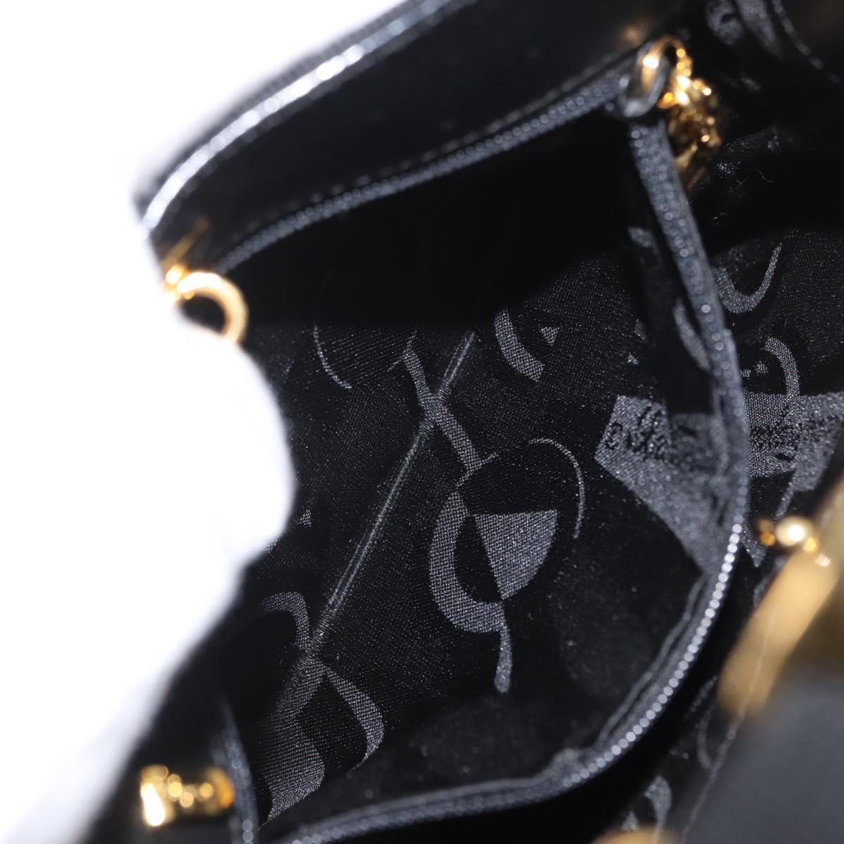 Salvatore Ferragamo Vala Hand Bag Canvas Black Gold Auth mr2078