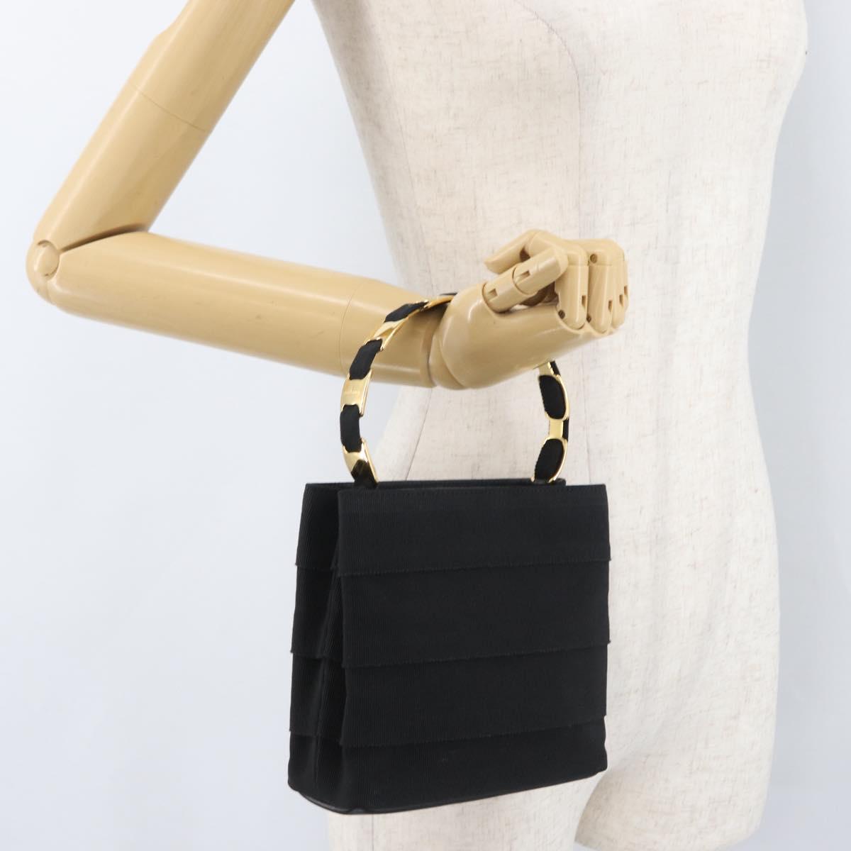 Salvatore Ferragamo Vala Hand Bag Canvas Black Gold Auth mr2078