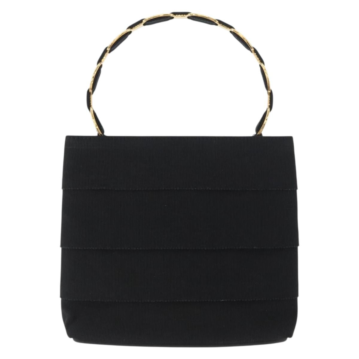 Salvatore Ferragamo Vala Hand Bag Canvas Black Gold Auth mr2078