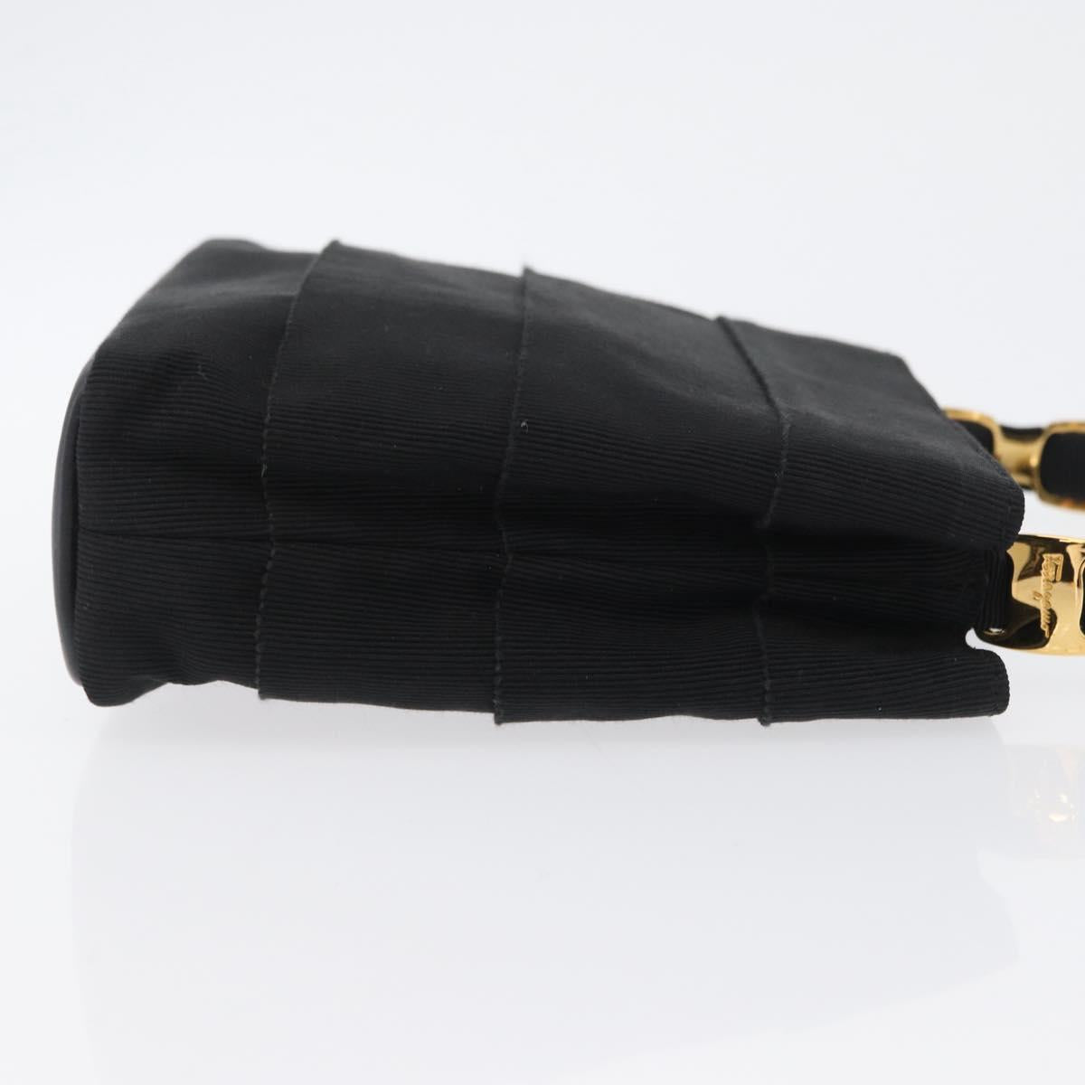 Salvatore Ferragamo Vala Hand Bag Canvas Black Gold Auth mr2078