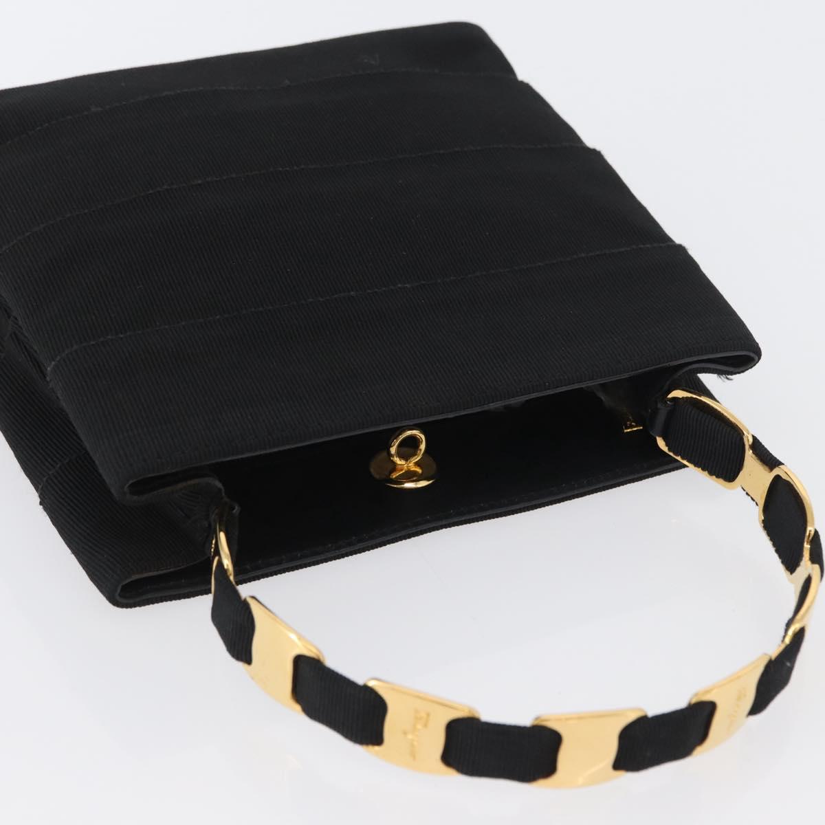 Salvatore Ferragamo Vala Hand Bag Canvas Black Gold Auth mr2078